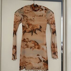 Sheer Horse Print Long Sleeve Dress
